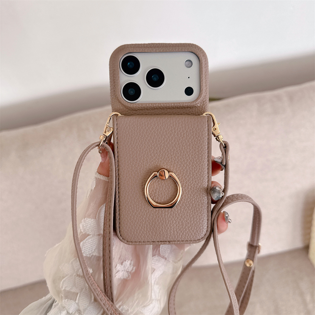 Crossbody Lanyard with Ring Ca - Leather Wallet Card Holder Phone Cover recension och pris