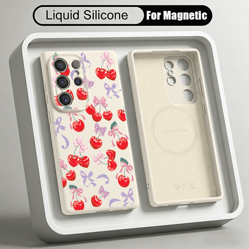 Cherry Pattern Liquid Silicone - Liquid Silicone Magnetic Phone Case recension och pris